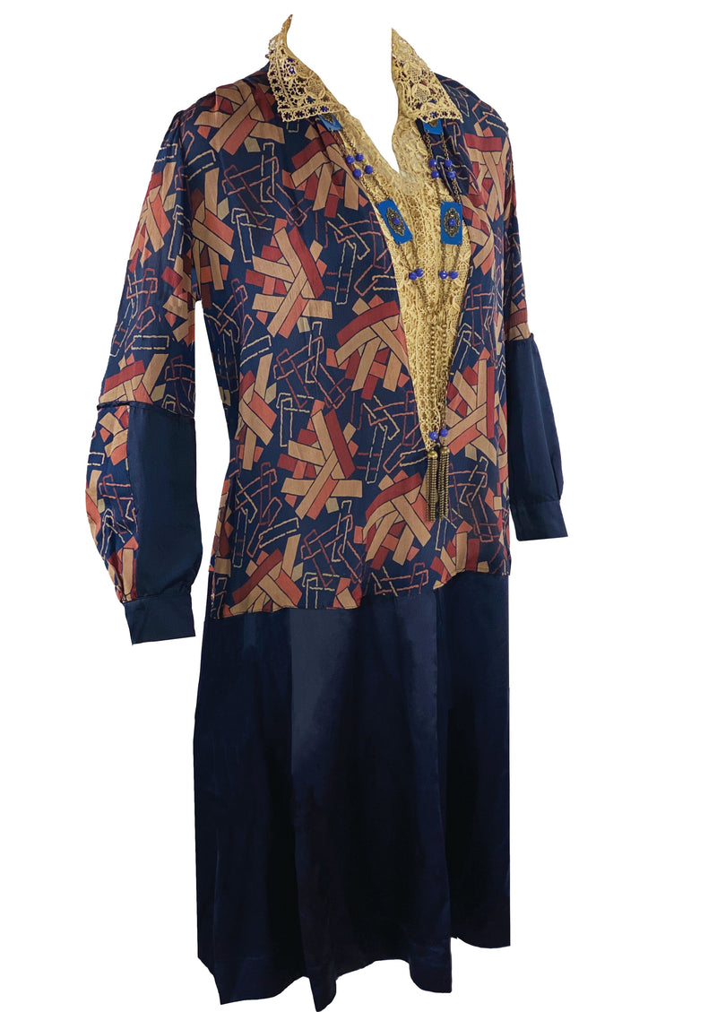 Vintage 1920s Navy Blue Dropped Waist Dress - NEW!