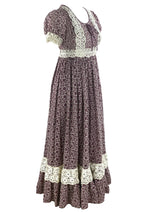 Vintage 1970s Chocolate Brown Maxi Prairie Dress- NEW!