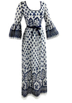 Vintage Late 1960s to 1970s Navy and White Maxi Dress - NEW!