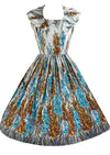 Late 1950s Blue and Gold Hollyhocks Designer Dress NEW!