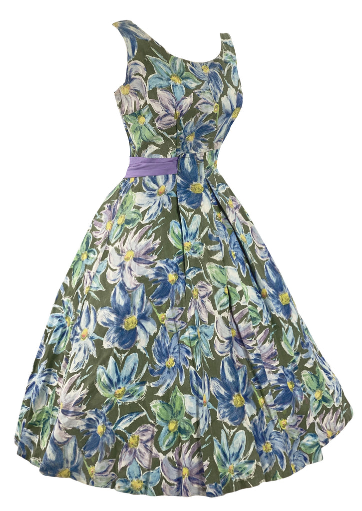 Late 1950s Early 1960s Purple and Blue Floral Dress - New!