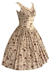 Vintage 1950s Mocha Novelty Dress with Parisienne Faces - New!
