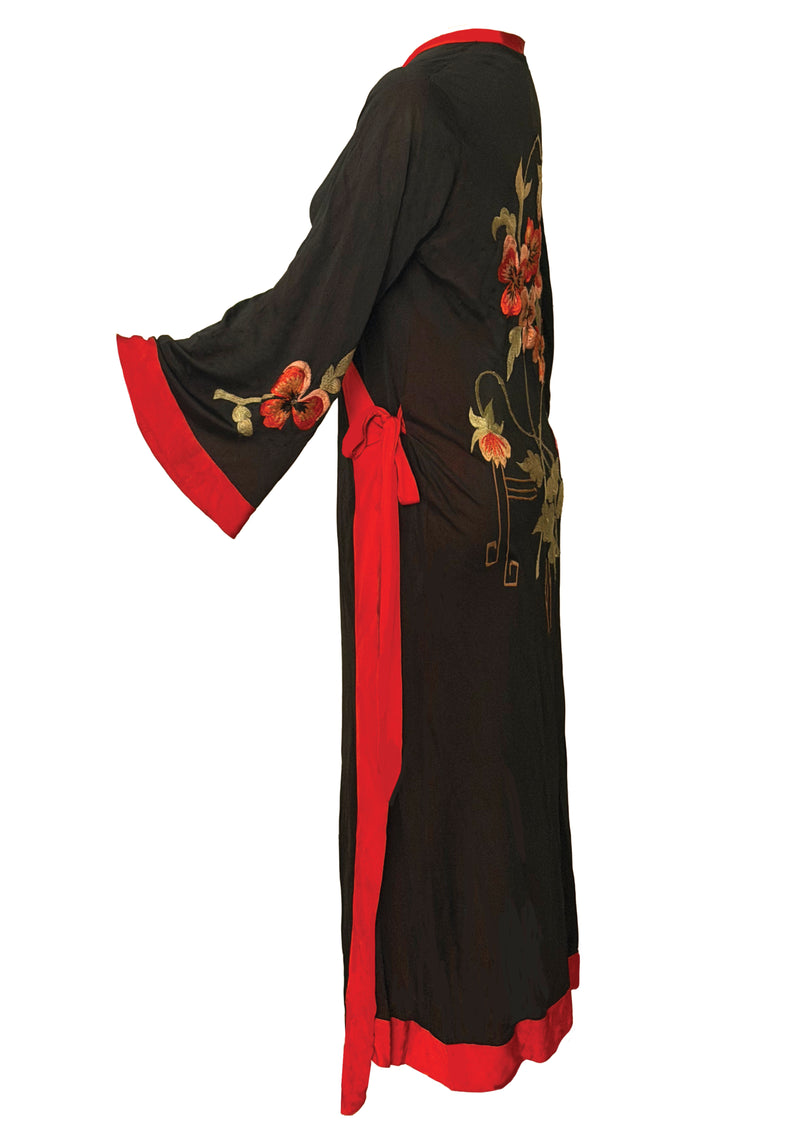 Vintage 1930s Black Floral Embroidered Robe - New! – Coutura Vintage
