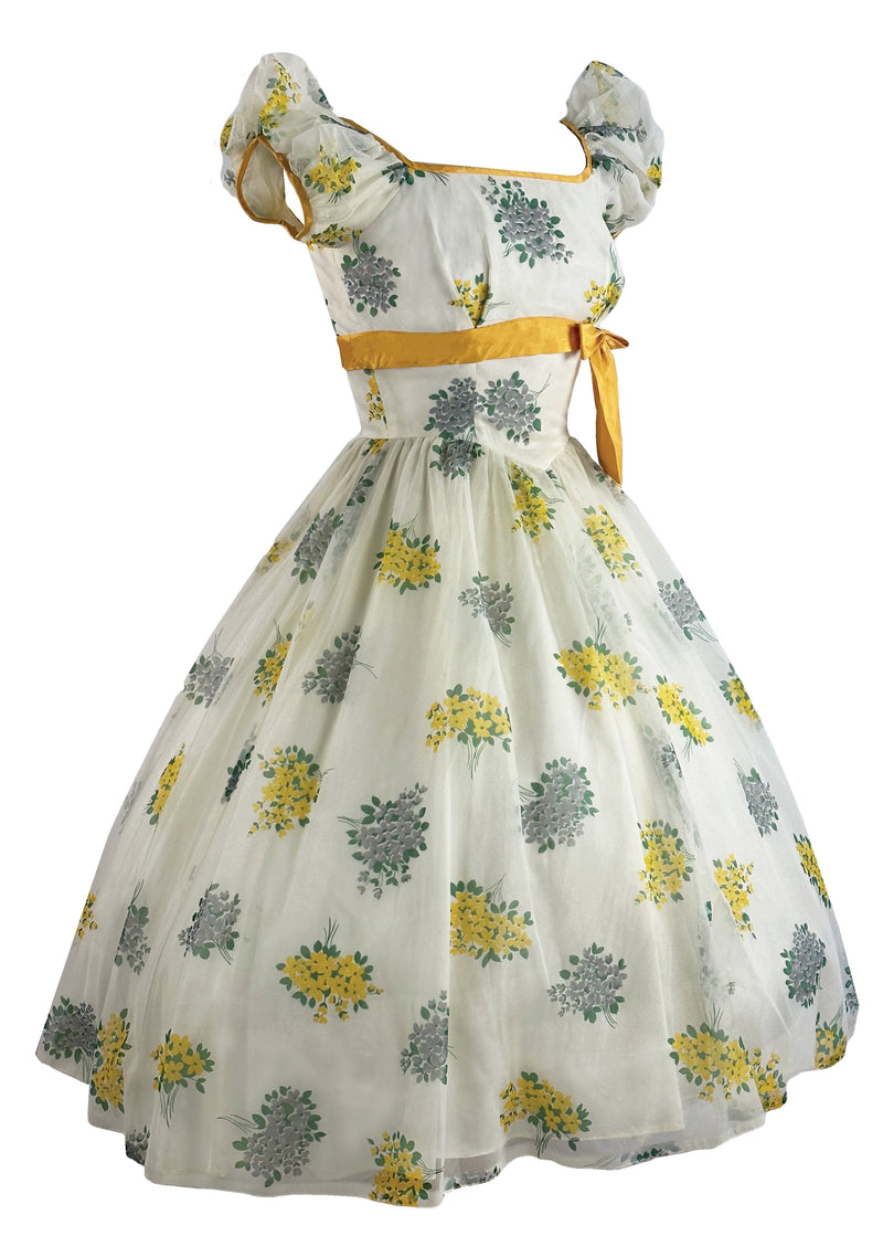 Vintage 1950s Yellow and Blue Floral Posy Dress- NEW!