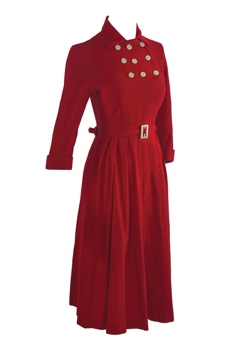 Vintage 1940s Red Wool Military-look Dress - NEW!