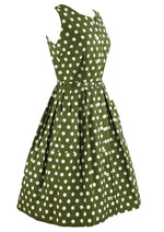 Late 1950s to Early 1960s Olive Green and White Dress  - NEW!