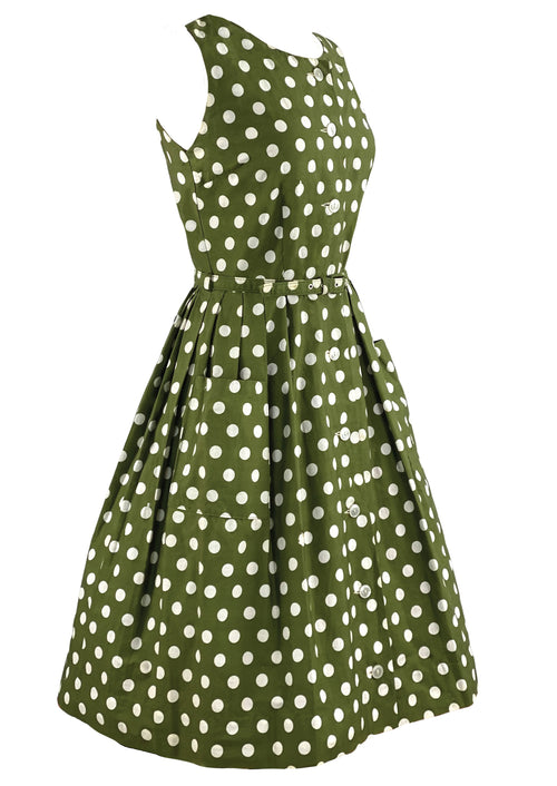 Late 1950s to Early 1960s Olive Green and White Dress  - NEW!