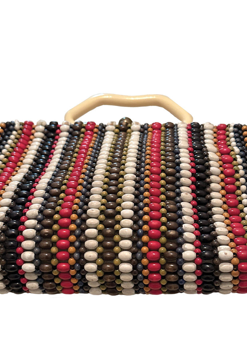 Vintage 1940s Wood Beaded Colourful Striped Purse - NEW!