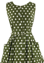 Late 1950s to Early 1960s Olive Green and White Dress  - NEW!