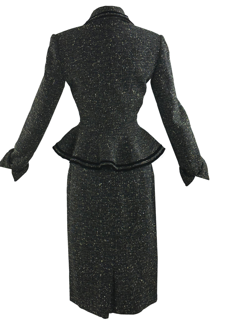 Vintage 1950s Black and Cream Flecked Wool Designer Suit - NEW!