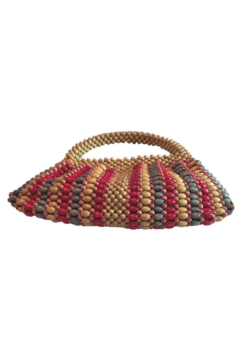 Vintage 1940s Small Wooden Beaded Czech Purse - NEW!