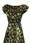 Early 1960s Deep Moss Green and Gold Brocade Cocktail Dress - NEW!