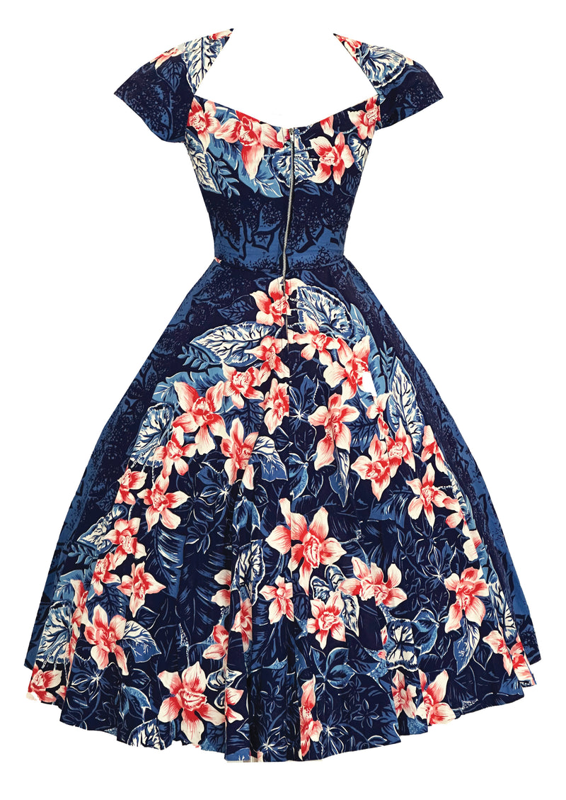 Vintage 1950s Kamehameha Orchid Print Dress - NEW!
