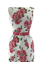 Late 1950s to Early 1960s Pink Roses Cotton Wiggle Dress- New!