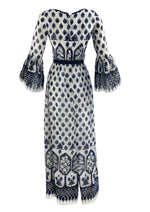 Vintage Late 1960s to 1970s Navy and White Maxi Dress - NEW!