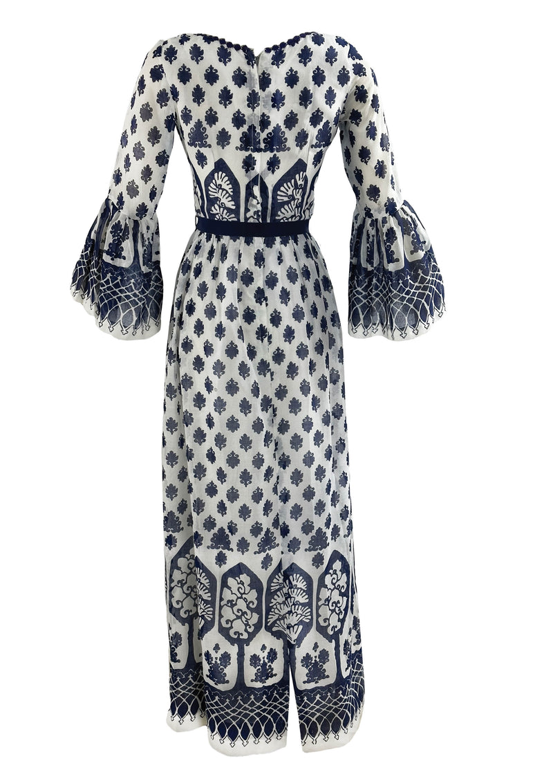 Vintage Late 1960s to 1970s Navy and White Maxi Dress - NEW!