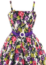 Vibrant Late 1950s to Early 1960s Floral Polished Cotton Dress- New!