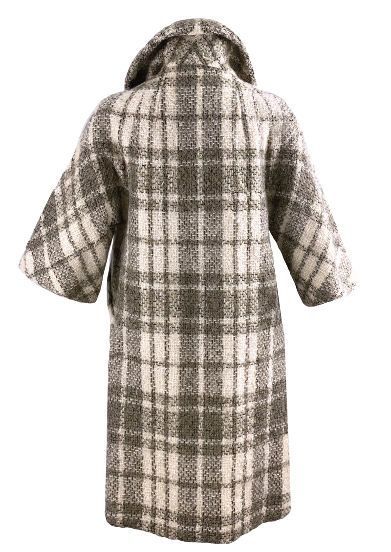 Vintage Late 1950s Lilli Ann Cream and Taupe Plaid Designer Coat - NEW!