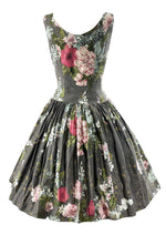 Vintage late 1950s Silver Background with Bouquets Cotton Dress- NEW!