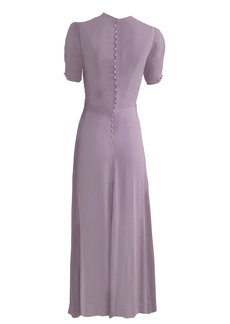 Vintage late 1930s Lilac Coloured Ruched Crepe Gown - NEW!