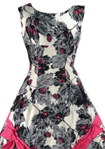 Vintage 1950s Magenta & Grey Berry Print Cotton Dress - New!
