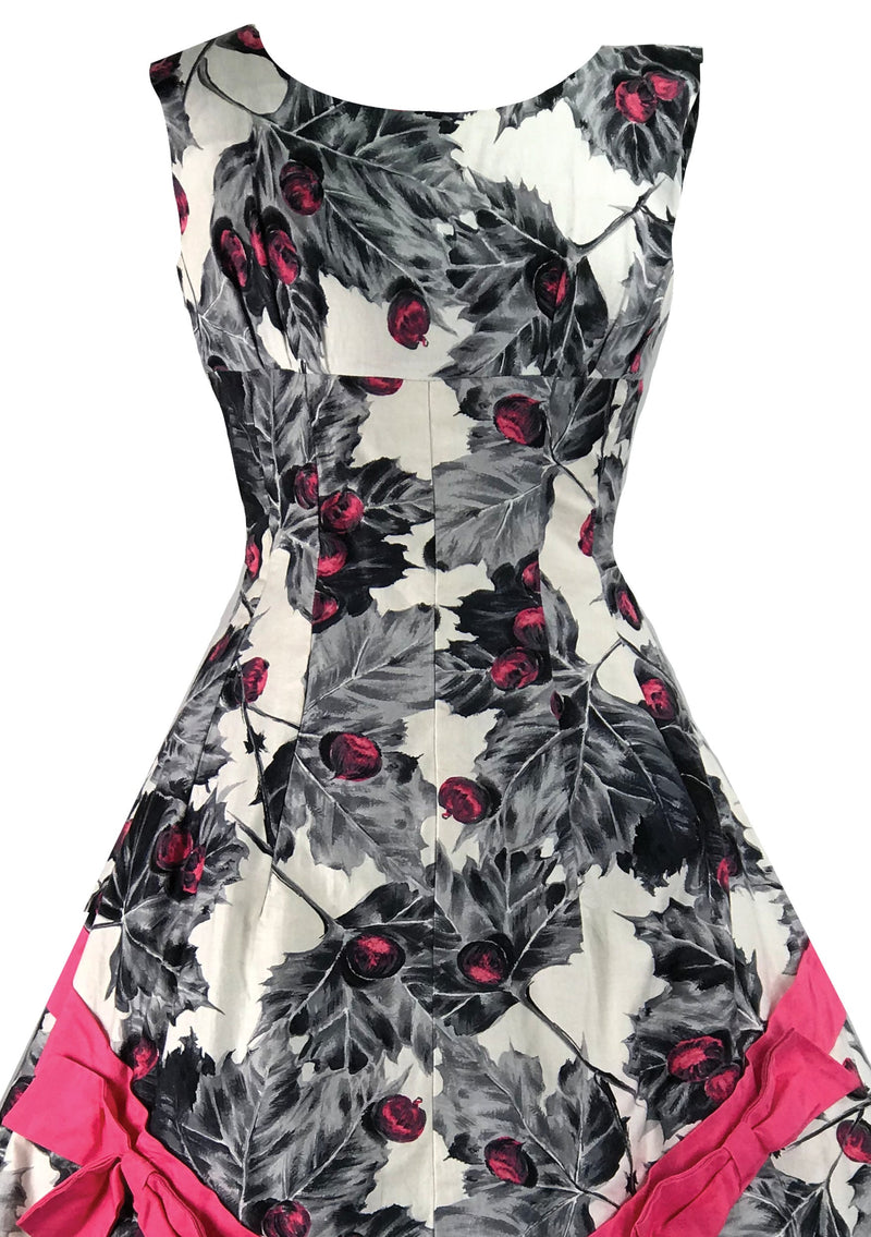 Vintage 1950s Magenta & Grey Berry Print Cotton Dress - New!