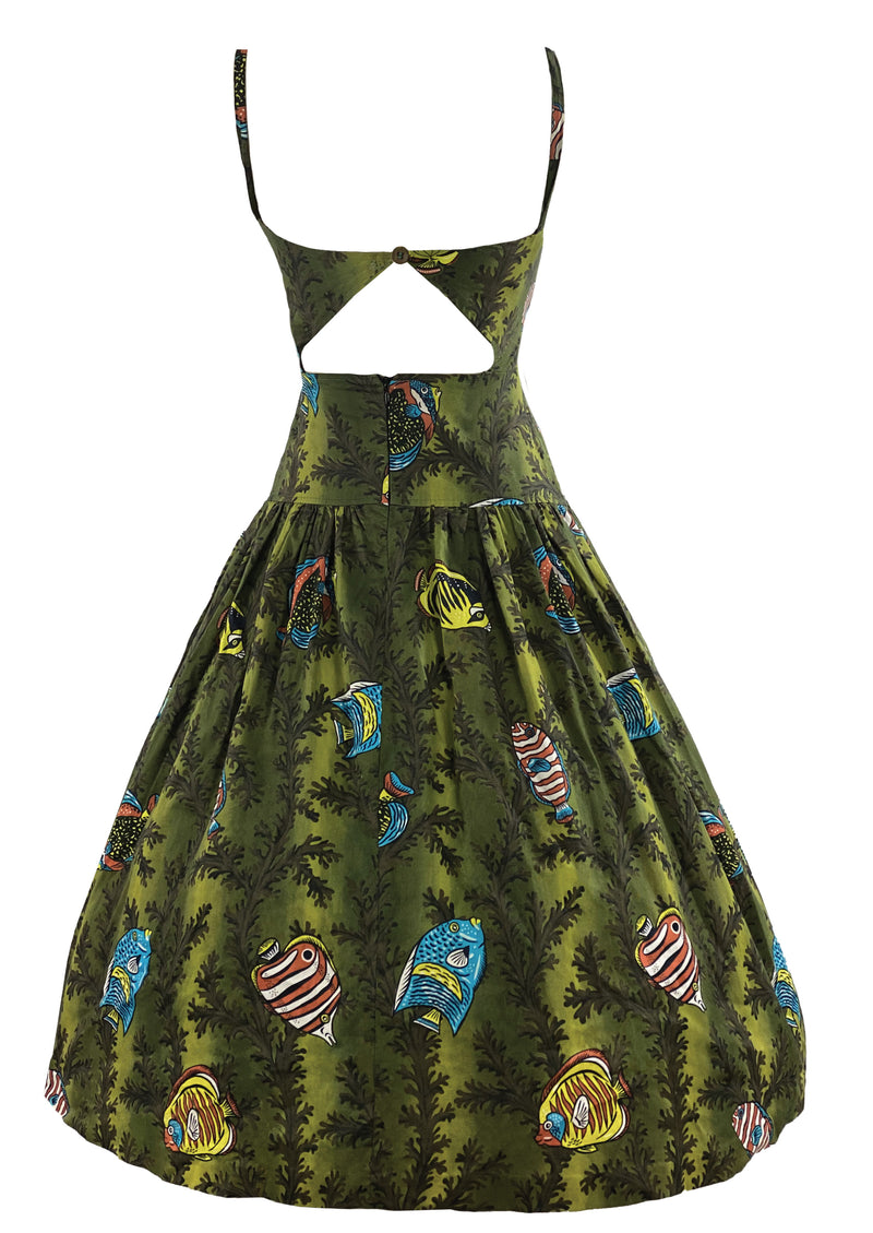 Vintage 1970s Green Fishes Novelty Print Dress - NEW!