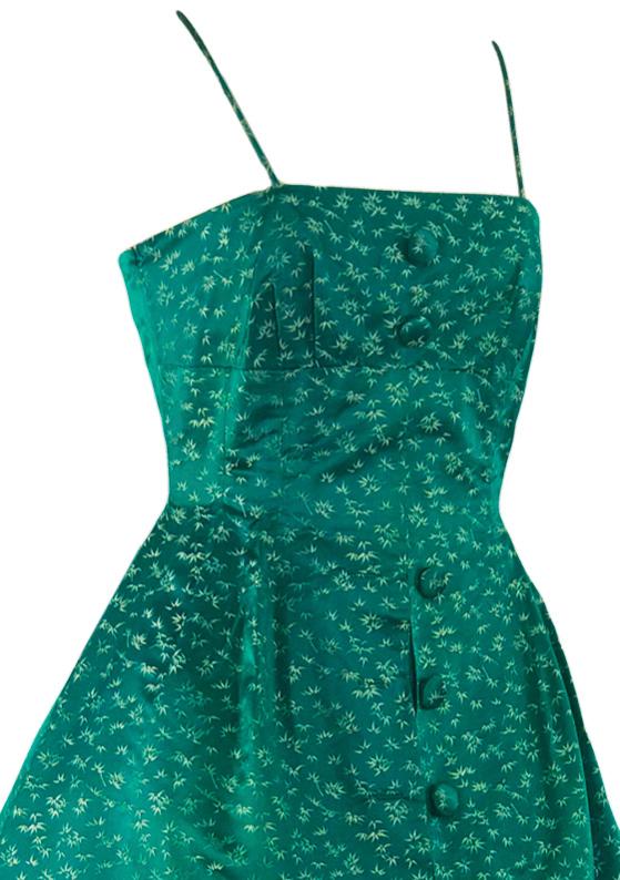 Vintage 1950s Emerald Green Brocade Dress- New!