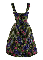 Late 1950s Ranunculus Floral Cocktail Dress with Velvet and Sequins - NEW!