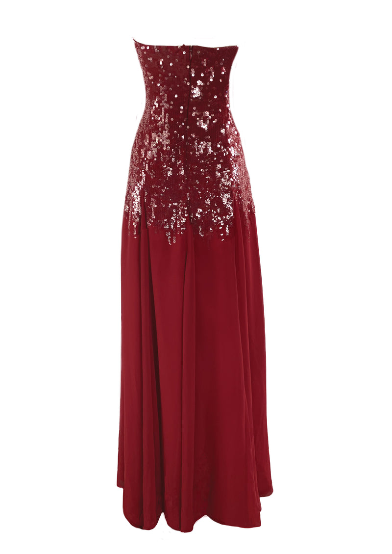 Vintage late 1980s to Early 1990s Red Sequin Chiffon Gown - NEW! Coutura Vintage Vintage late 1980s to Early 1990s Red Sequin Chiffon Gown - NEW! Coutura Vintage