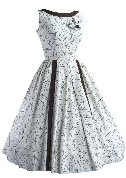 1950s Brown and White Criss Cross Pattern Dress and Bolero- New!