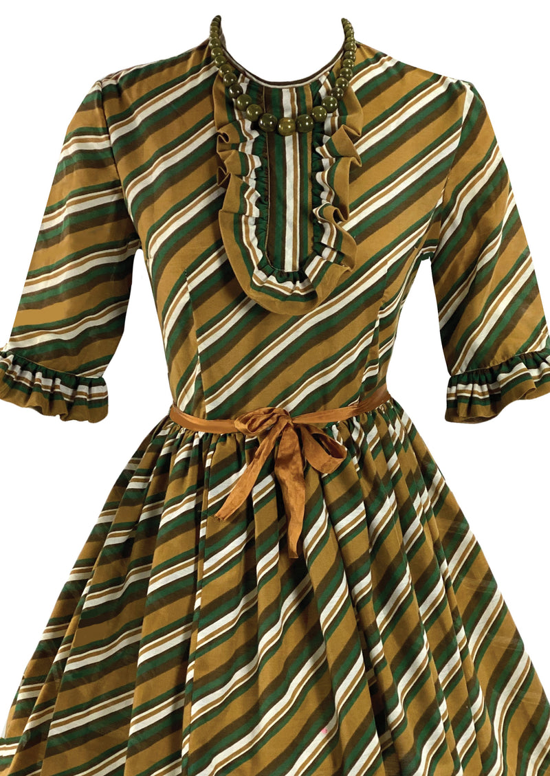 Early 1960s Green and Gold Diagonal Stripe Dress  - New!