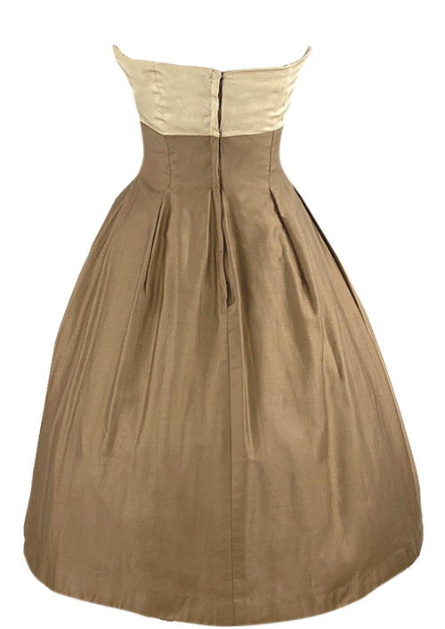 (RESERVED) Late 1950s to Early 60s Bronze & Cream Cocktail Dress - NEW!