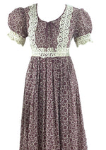 Vintage 1970s Chocolate Brown Maxi Prairie Dress- NEW!