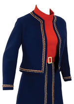 Vintage 1960s Blue, Red and Cream Dress and Jacket Ensemble - New!