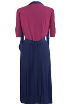 Late 1930s to Early 1940s Magenta and Navy Dress - NEW!