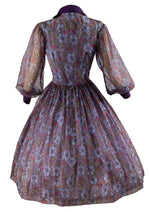 Vintage 1950s Purple Floral Chiffon Dress - NEW!