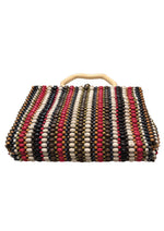 Vintage 1940s Wood Beaded Colourful Striped Purse - NEW!