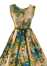 Late 1950s to Early 1960s Huge Blue Roses Dress- NEW!