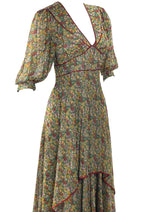 Vintage 1970s Beautiful Botanic Print Maxi Dress - NEW!