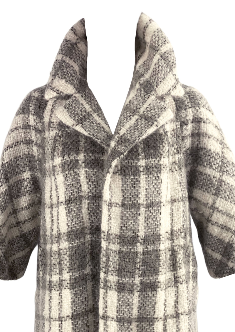 Vintage Late 1950s Lilli Ann Cream and Taupe Plaid Designer Coat - NEW!