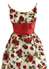Vintage Late 1950s Red Roses Designer Dress- NEW!