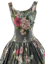 Vintage late 1950s Silver Background with Bouquets Cotton Dress- NEW!