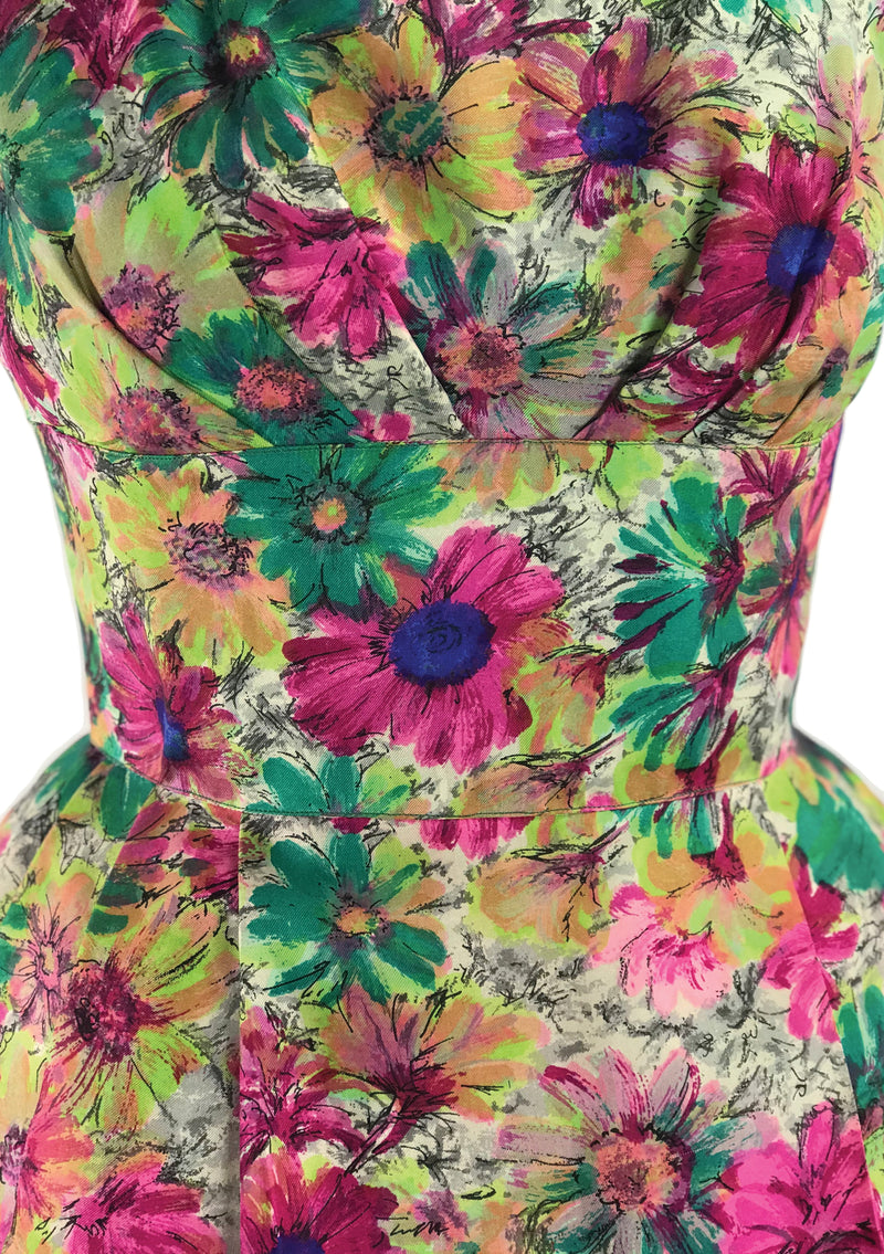 Vintage 1950s Painterly Floral Silk Party Dress - New!