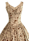 Vintage 1950s Mocha Novelty Dress with Parisienne Faces - New!