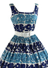 Late 1950s to Early 1960s Blue Abstract Floral Dress - NEW!