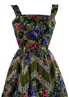 Late 1950s Ranunculus Floral Cocktail Dress with Velvet and Sequins - NEW!