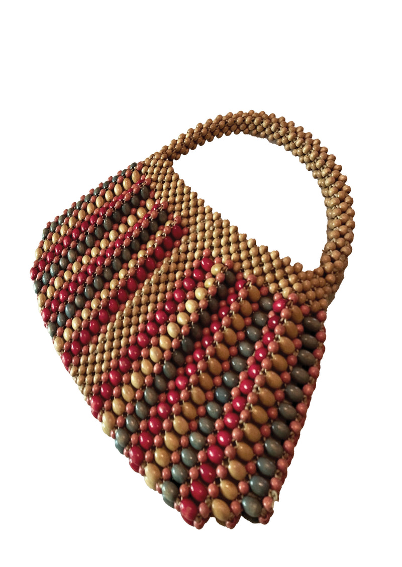 Vintage 1940s Small Wooden Beaded Czech Purse - NEW!