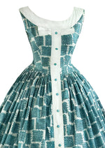 Vintage 1950s Blue Trellis Novelty Print Dress - NEW!