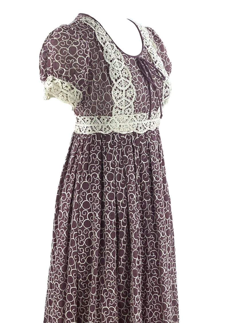 Vintage 1970s Chocolate Brown Maxi Prairie Dress- NEW!